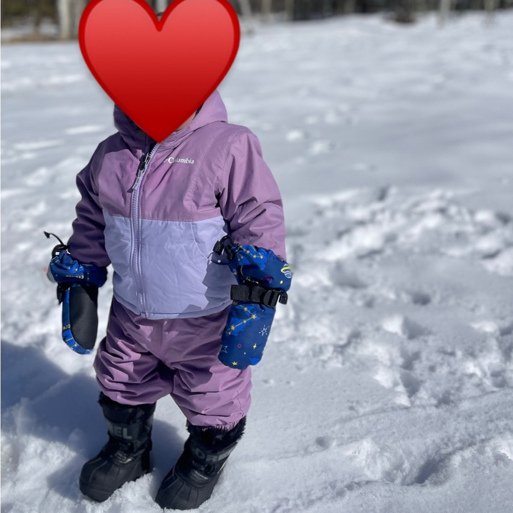 Like new toddler Columbia snow jacket and bibs, with Black Sorel Boots, sz 4